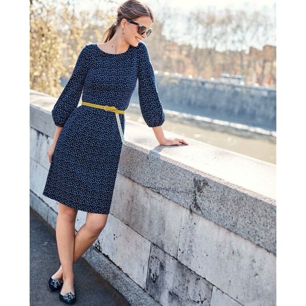 Boden Ophelia Knee Length Dress (Size 6 Long) Navy Scattered Stars Jersey A-line